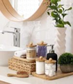 Mersa Storage Plastic Transparent Jar With Bamboo Lid Bathroom Organizer, Set of 6 - Image 4